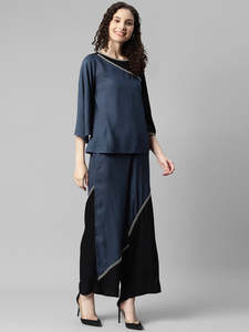 Ensemble élégant pour femme : Haut uni en rayonne longueur cheville et pantalon palazzo assorti – Combinaison longue tendance style occidental - Product Image 5