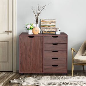 Armadio Archivio in MDF Marrone Scuro a Cinque Cassetti con Anta Singola in PVC Effetto Legno - Product Image 2