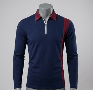 Polo de Manga Larga para Hombre, Diseño Color Block, Cierre Frontal con Cremallera, Tejido Transpirable, Gris y Blanco - Product Image 3
