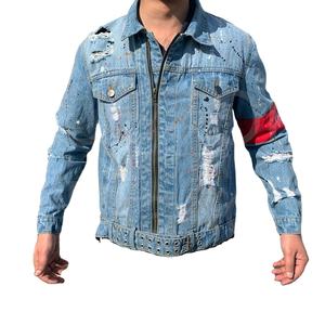 Chaqueta de motorista vaquera de algodón 100% lavada en motocicleta para hombre con diseño de panel superpuesto, chaqueta de motocicleta para hombre - Product Image 1