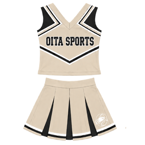 Ensemble d'uniforme de cheerleading noir et blanc neutre, débardeur court à col en V sans manches et jupe plissée, pour spectacle de danse et équipe de cheerleading - Product Image 1