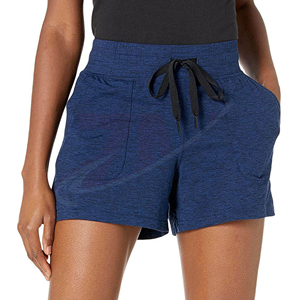 Shorts de Cintura Alta para Mujer, Tejidos en Algodón y Elastano, Color Azul, Casuales, Transpirables, con Bolsillos, con Cordón Ajustable, Venta al Por Mayor - Product Image 1