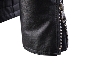 Men's Genuine <b>Leather</b> Waterproof Breathable Eco-Friendly Moto <b>Jacket</b> Stand Collar Zipper Closure Slim Fit Regular-Length Sleeves - Product Image 4