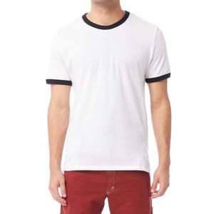 T-shirt Ringer Blanc Homme Col Noir Manches Courtes Col Rond Décontracté Rétro 100% Coton Polyester/Coton Séchage Rapide - Product Image 1