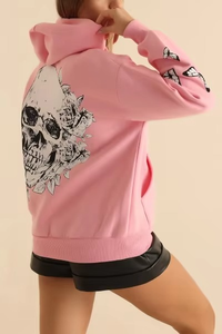 Sudadera con Capucha Oversize Rosa para Mujer con Bordado de Mariposas en las Mangas, Corte Regular, Felpa, Ropa Casual de Otoño - Product Image 5
