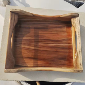 Handmade Teak Wood Serving Tray with Handles: Rustic <b>Kitchen</b> <b>Decor</b> Custom Design Wholesale Solid Wood Rectangular Serving Tray - Product Image 1