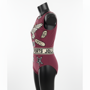 Maillot de bain femme en tissu extensible polyester élasthanne 200 GSM, motif graphique bordeaux, design logo personnalisé - Product Image 5