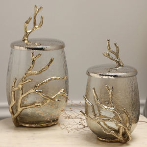 Nouveauté : Pot de rangement en verre transparent fait main, design branche d'arbre, conteneur rond, boîte métallique, best-seller - Product Image 1