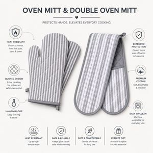 Premium Striped Oven Mitts | Heat Resistant Kitchen Gloves | Cotton Cooking & <b>Baking</b> Hand Protector Stylish Kitchen <b>Accessories</b> - Product Image 5
