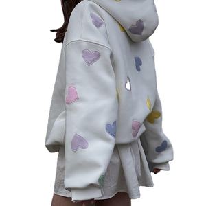 Sweat à capuche oversize pour femme en coton blanc respirant, taille plus, avec broderie de patch, style ample, sweat à capuche pour femme - Product Image 6