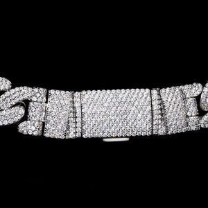Ensemble collier chaîne Miami et bracelet à maillons ovales en zircone cubique couleur argent, bijoux streetwear de luxe - Product Image 3
