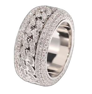 Bague de fiançailles et de fête personnalisable unisexe Hip Hop en argent plaqué 925 avec diamants Moissanite DEF VVS effet glacé - Product Image 1