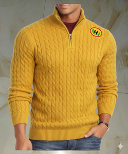 Pull en maille torsadée col en V pour homme, classique, 100 % coton, anti-plis, anti-boulochage, motif uni tendance, logo personnalisé sur le devant - Product Image 3