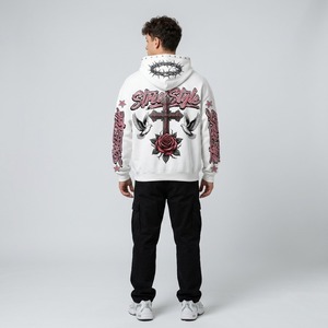 Custom Men White <b>Zip</b> Up Hoodie Pink Graphic Print Streetwear Casual Fashion <b>Hooded</b> Sweatshirt Long Sleeve For Unisex Wear - Product Image 6