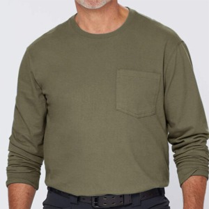 Men's Olive Green Long Sleeve T-<b>Shirt</b> Regular Fit O-Neck Casual Solid Color Knitted Cotton Breathable - Product Image 5