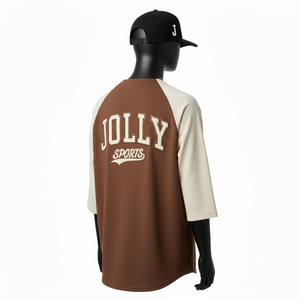 Maillot de baseball pour homme en tissu polyester respirant, design à empiècements crème, logo personnalisé, t-shirt 100 % coton pour homme, coupe ample, imprimé - Product Image 5