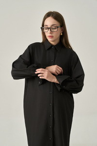 Robe longue rayée en coton pour femme, boutonnée, col rabattu, coupe ample, style décontracté minimaliste en tissu respirant - Product Image 5