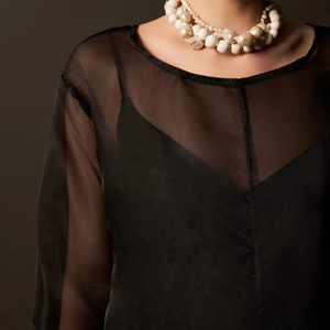 Robe de maternité élégante en organza de soie, transparente, à manches longues, col rond, coupe droite, pour l'été, décontractée ou formelle, ODM - Product Image 1