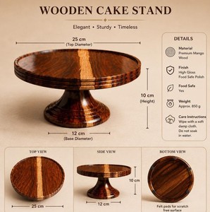 Support à gâteau réglable en bois d'acacia de haute qualité, écologique, excellent présentoir, plateau à fruits, support à collations, porte-desserts – Nouveauté ! - Product Image 6