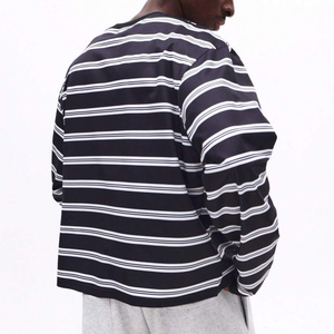 Custom Made Men's <b>Long</b> <b>Sleeve</b> Striped Knitted T-Shirt O-Neck Casual Top Black <b>White</b> Patterned Design Summer Plus Size Men <b>Tshirt</b> - Product Image 2