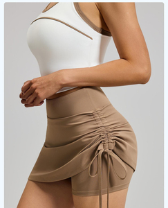 Jupe de sport froissée pour femme, anti-transparence, taille haute, élastique, pour la course, avec short de yoga deux pièces intégré, couleur unie, écologique, séchage rapide - Product Image 5