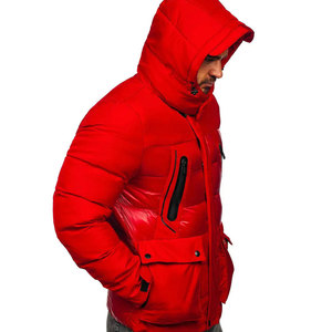 Men's Red Hooded Double Breasted Bomber Puffer Jacket Windproof Thick Winter <b>Coat</b> with Zipper Pockets Casual Style Regular Fit - Product Image 2
