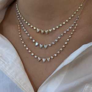 14K Gold Lab Grown Diamond Tennis <b>Necklace</b> Custom Spiky Prong Pear Drop Set 18 Inches Adjustable IGI Certified Riviera Choke - Product Image 2