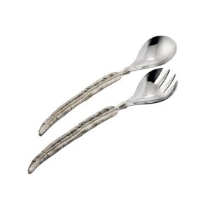 Serveur à salade en acier inoxydable, poignée longue gaufrée faite à la main avec plume linéaire, vaisselle de table de Design rustique en laiton, livraison gratuite - Product Image 1