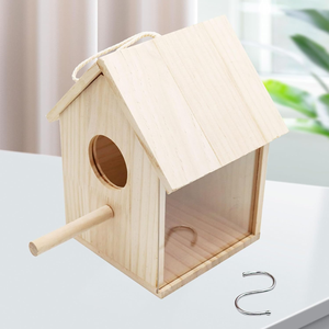Wooden <b>Bird</b> Feeder Outdoor Garden Feeding Station Natural Wood Hanging <b>Bird</b> Feeder House with Roof <b>Perches</b> and Seed Tray - Product Image 5