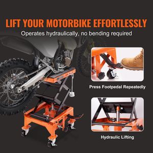 Sollevatore Idraulico per Moto con Capacità di 350 LBS, Piattaforma Larga e Ganci a J per 4 Ruote - Product Image 1