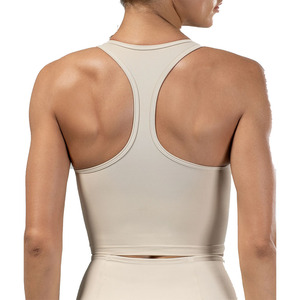 Women's Customized Fitness Logo Design Breathable Running Sports Padded <b>Bra</b> Medium Support <b>Racerback</b> 100% Nylon Yoga Vest Tank - Product Image 2