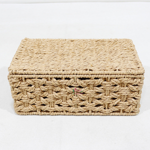 Paper Rope <b>Rectangular</b> Durable <b>Storage</b> <b>Basket</b> with Lid Eco-Friendly Rustic Multi-Purpose Home Decoration Organizer - Product Image 2