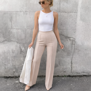 กางเกงขายาวเอวสูงสำหรับผู้หญิง ระบายอากาศได้ดี ทรงหลวม ใส่ได้หลายโอกาส กางเกงทรงตรงลำลองสำหรับฤดูร้อน กางเกงลำลองสั่งตัดได้ ชุดเดรสลำลองสำหรับผู้หญิง - Product Image 1