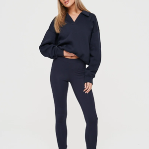 Womens <b>Navy</b> Blue Polo Neck Sweatshirt Premium Heavyweight Fleece Pullover Oversized Loungewear <b>Top</b> - Product Image 4
