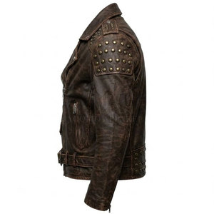 Comfortable Men <b>Rhinestone</b> Winter Leather <b>Jacket</b> Motorcycle Biker Zip Closure Turn Down Collar Fashion Coat - Product Image 3