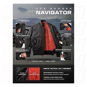 Chaqueta bomber informal para hombre, para otoño e invierno, con cremallera, resistente al viento, acolchada, estilo MA-1, con bolsillo utilitario. - Product Image 4