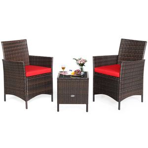 Set da Conversazione in Rattan a 3 Pezzi con Cuscini e Piano in Vetro per Arredo Giardino - Product Image 5