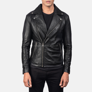 2024 hiver automne hommes 100% peau de vache Biker cuir Bomber veste noir toile Style décontracté non tissé tissage méthode col roulé - Product Image 4