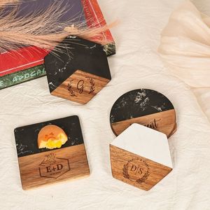 Natural Marble Wood Coasters Round <b>Cup</b> <b>Mats</b> Drink Holder Accessories For Coffee Tea Wine Whiskey Glass Table Surface Protection - Product Image 5