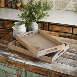 Magnifique ensemble tendance de 2 plateaux de service en bois, motif floral peint à la main, passe au lave-vaisselle, style Art Déco mobile, pour les occasions de Diwali - Product Image 1