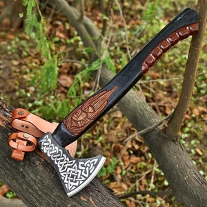 Custom Viking Axe Handmade Hand Forged Hatchet Norse <b>Style</b> Steel <b>Head</b> Wooden Handle Bushcraft Camping OEM ODM Manufacturer - Product Image 6