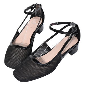 Ann'S Women Mesh Mary Jane <b>Flats</b> Square Toe Ankle Strap Dress Black Shoes - Product Image 1