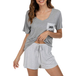 Ensemble t-shirt et short surdimensionné pour femme avec short rayé / Prix usine pour les acheteurs en gros, service OEM avec logo personnalisé - Product Image 2