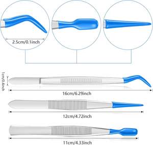 Juego de 3 Pinzas de Acero Inoxidable UBI UBI-2092 con Punta Dentada, Rectas, Planas, Largas y Curvadas, de Precisión, Duraderas, para Pestañas, Cejas y Manualidades - Product Image 2