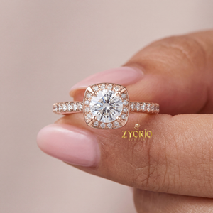 Luxury 925 Sterling <b>Silver</b> Round Cut Lab Grown Diamond Halo Signet Style Engagement Wedding <b>Ring</b> for Women Gift Party Jewelry - Product Image 6
