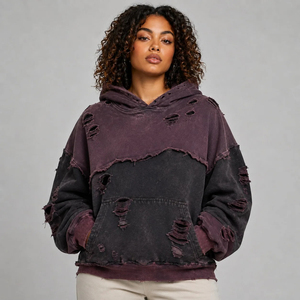 Sweat à capuche pour femme, tissu brossé, coupe confortable, finition délavée, pour la mode urbaine, un style décontracté et les loisirs - Product Image 1