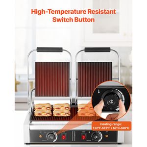 Griglia Elettrica Commerciale per Panini 3600W in Acciaio Inox, Doppia Piastra per Sandwich con Controllo della Temperatura, Attrezzatura da Cucina Professionale - Product Image 5
