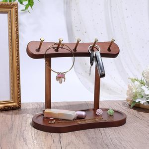1 Porte-clés en bois avec plateau, support de clés en bois avec 5 crochets, pour table - Product Image 2