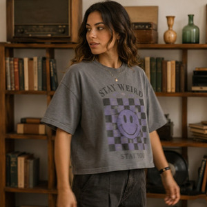 Camiseta de Manga Corta para Mujer, Corte Cuadrado, 100% Algodón Orgánico, Estilo Casual Urbano - Product Image 2