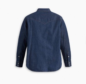 Chemise en denim bleu foncé pour homme, manches longues, coupe classique, col rabattu avec poches, style décontracté, 100% coton - Product Image 3